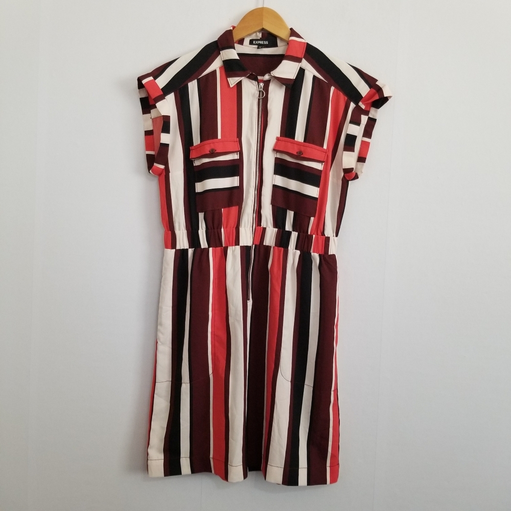 Express Striped Red Black Dress Size Medium